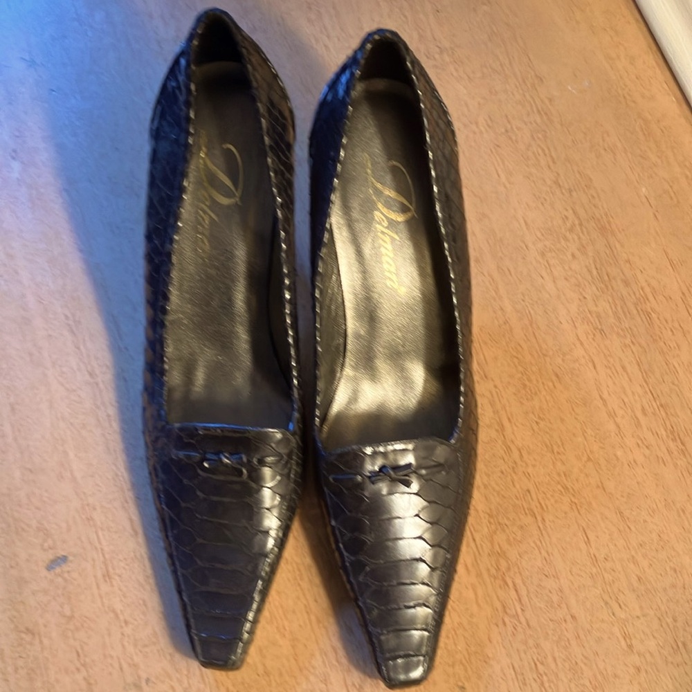 Delman lizard, high heeled pumps